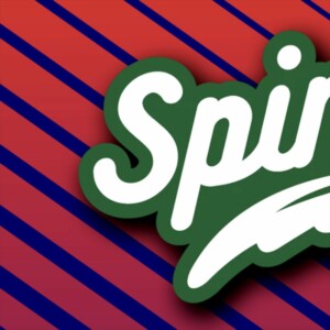 Green "Spins" logo against a red and blue striped background.