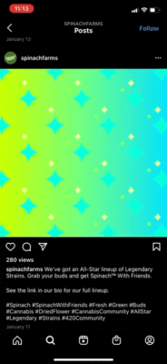 Colorful gradient background with sparkling stars, featuring text promoting Spinach Farms